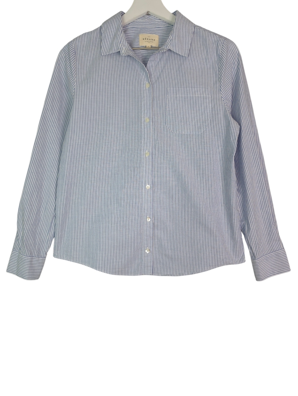 Sezane Light Blue & White Pinstripe Button-Down Shirt